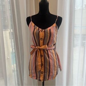 Mustard Seed Vertical Striped Tank Top with Tie